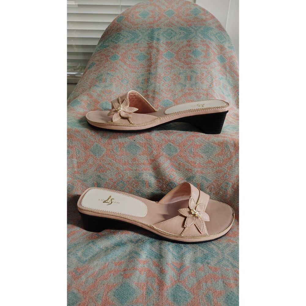 Life Stride Women's Pink Size 8M Floral Strap Open Toed Wedge‎